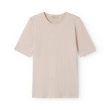 Lyserød kortærmet pointelle t-shirt til kvinder