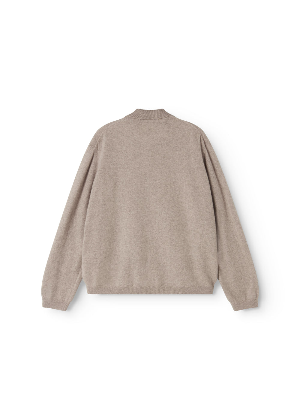 Gråmeleret cardigan med rund hals og knaplukning, set bagfra