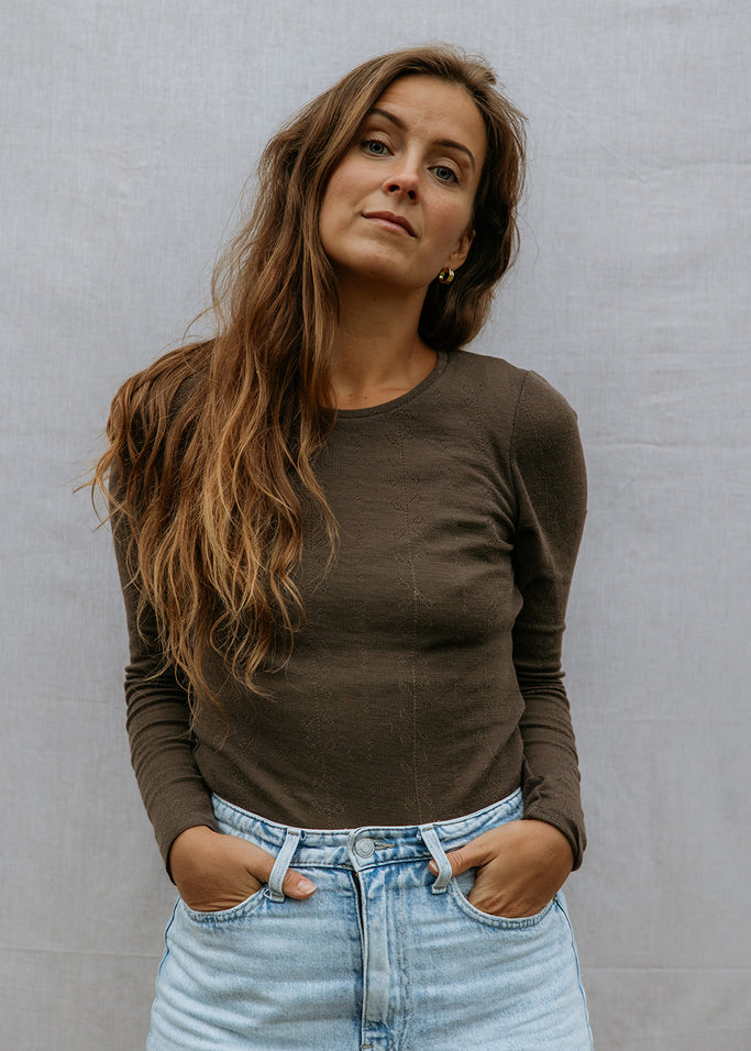 Tamra W, Uld Pointelle T-shirt - Terre