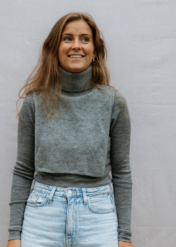 Tamra W, Uld Rib Bluse - Grey Melange