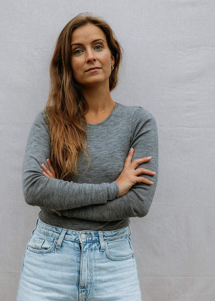 Tamra W, Uld Rib Bluse - Grey Melange