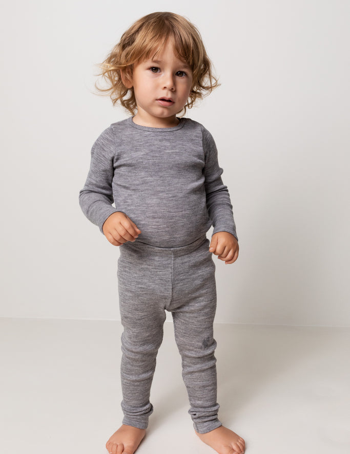 Leg, Uld Rib Leggings - Grey Melange